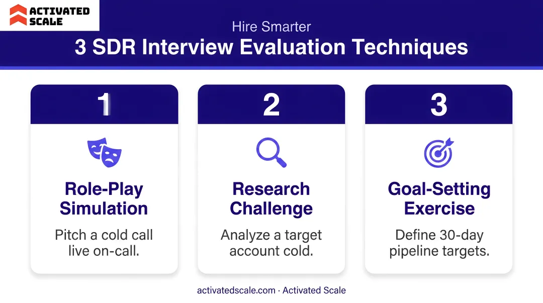 3 SDR interview evaluation techniques role-play research and goal-setting questions