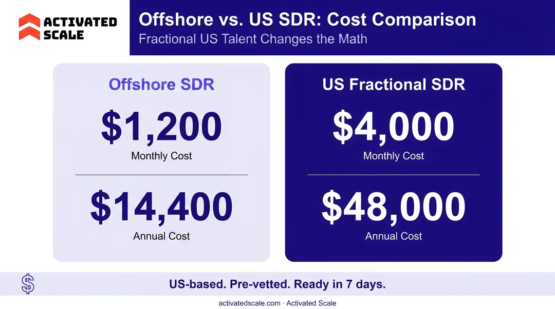 Offshore versus US SDR cost comparison showing monthly and annual salary differences