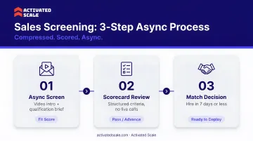Three-step compressed sales screening process async screen simulation scorecard flow