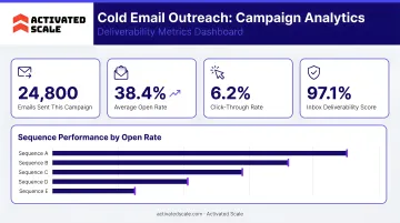 Cold email outreach platform dashboard showing campaign analytics and deliverability metrics