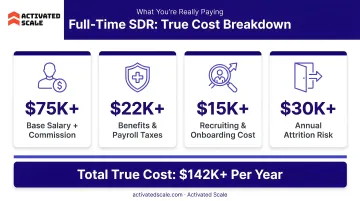 Full-time SDR total cost breakdown including salary benefits recruiting and attrition
