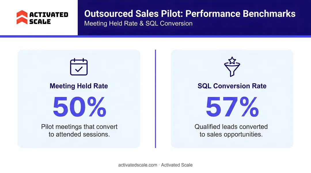 Fractional sales pilot performance benchmarks meeting held rate and SQL conversion