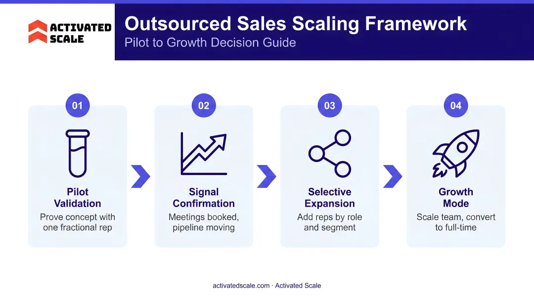 Fractional sales scaling decision framework from pilot validation to growth