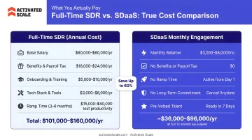 Full-time SDR total cost breakdown versus SDaaS monthly engagement cost comparison