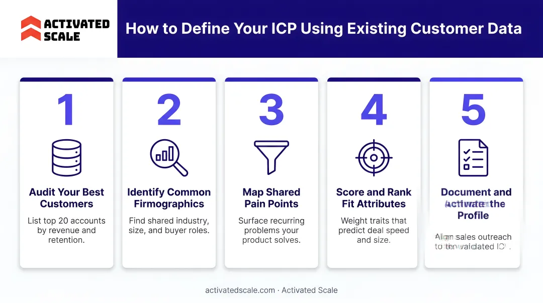 5-step ICP definition process using existing customer data for B2B targeting