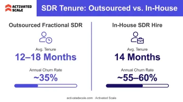 SDR tenure comparison outsourced versus in-house reps months and churn rate
