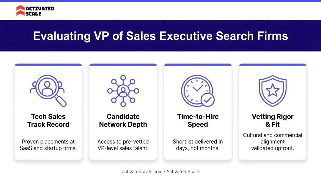 Four criteria for evaluating VP of Sales executive search firms in tech