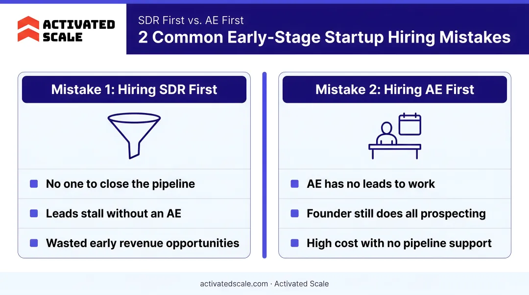 Two common early-stage startup hiring mistakes SDR first versus AE first comparison