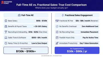 Full-time AE total cost versus fractional sales engagement cost breakdown comparison