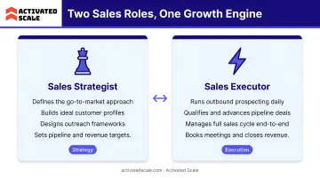 Two professionals representing strategic and execution sales roles working in parallel