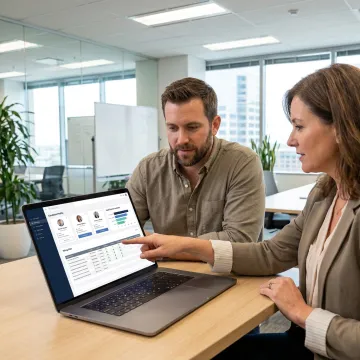 Founder reviewing sales candidates with staffing advisor
