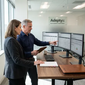 Investment professionals reviewing fund accounting software