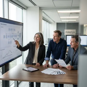 Financial data consultants reviewing a digital analytics platform