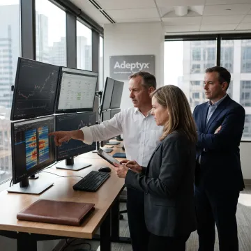 Investment professionals reviewing trading execution data