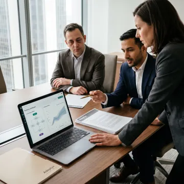 Private equity team reviewing technology roadmap
