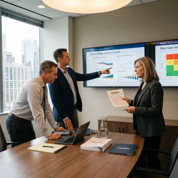 Investment professionals reviewing asset liability management analytics