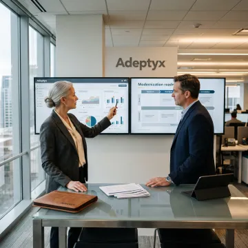 Financial consultants reviewing investment analytics