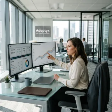 Financial analyst reviewing portfolio dashboards