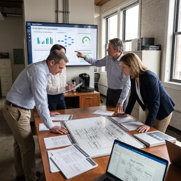 Consultants assessing a wealth management technology workflow