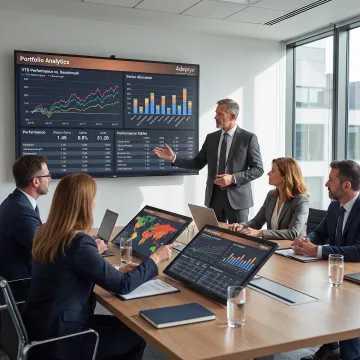 Institutional investment consultants reviewing portfolio data