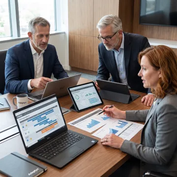 Financial services consultants reviewing a strategic roadmap