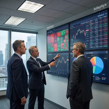 Financial analysts reviewing investment data dashboards
