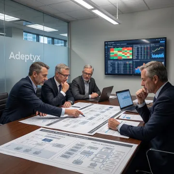 Consultants collaborating on a financial transformation plan