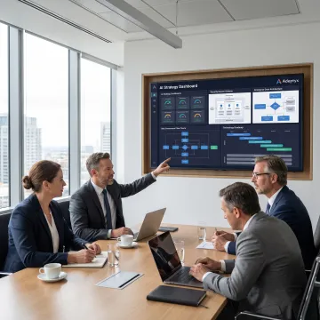 Financial services leaders reviewing an AI strategy