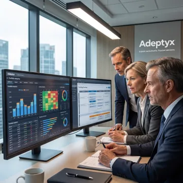 Financial consultants reviewing investment data