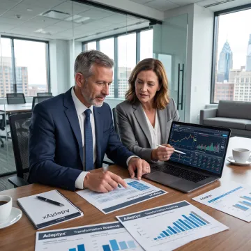 Financial services consultants reviewing strategy in Philadelphia