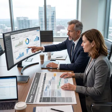Financial services consultants reviewing business strategy