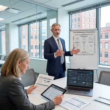 Investment consultants reviewing portfolio data