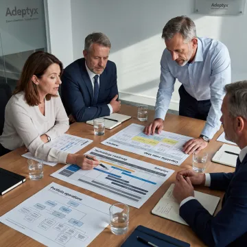 Consultants mapping a financial services strategy roadmap