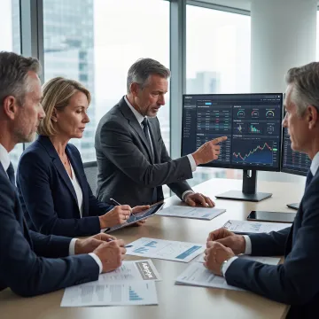Investment professionals reviewing portfolio monitoring data