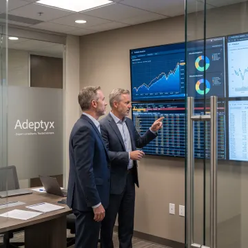 Financial consultants reviewing investment analytics