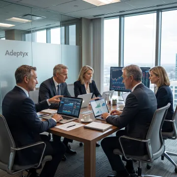 Financial consultants reviewing investment data