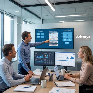 Financial data experts reviewing an integrated data platform