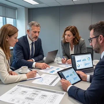 Financial services team reviewing analytics dashboards