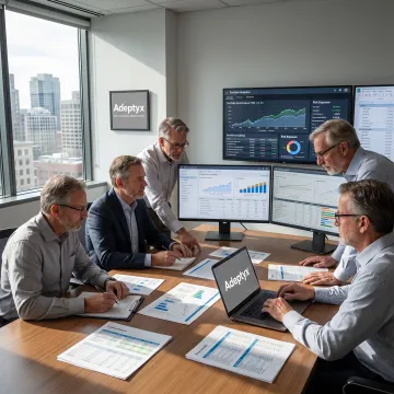 Financial data consultants reviewing analytics dashboards