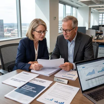 Consultants reviewing investment technology due diligence materials