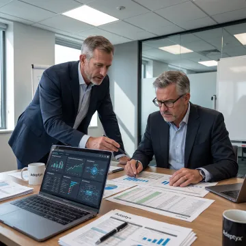 Financial data consultants reviewing analytics dashboards