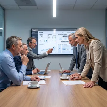 Consultants reviewing private equity technology strategy