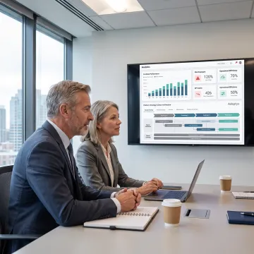 Financial consultants reviewing banking technology strategy