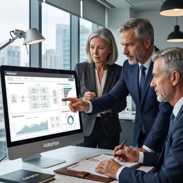 Financial data consultants reviewing analytics dashboards