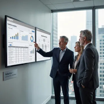 Financial services team reviewing data analytics