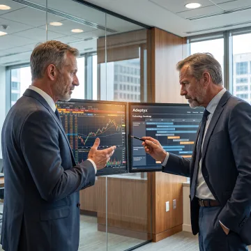 Financial services consultants reviewing investment strategy