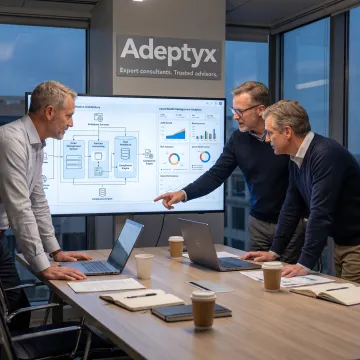 Financial services consultants reviewing enterprise application strategy