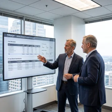 Alternative investment team reviewing portfolio data