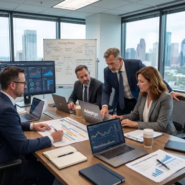 Financial services consultants reviewing a digital transformation plan
