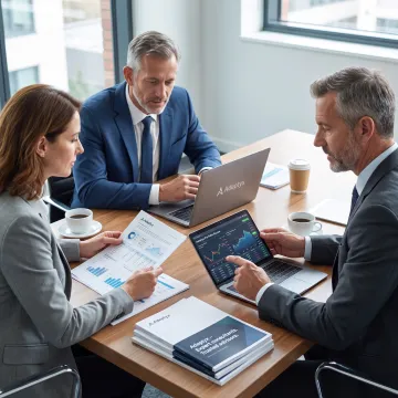 Financial consultants reviewing performance data
